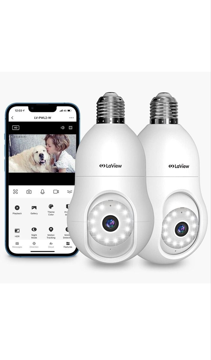 V380pro Wireless Security Camera, Wifi Bulb Camera 1080p PTZ 360°