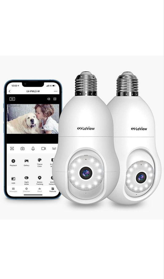 V380pro Wireless Security Camera, Wifi Bulb Camera 1080p PTZ 360°
