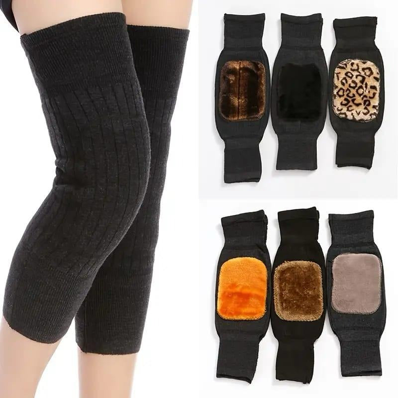 2 PCS Non-Slip Cashmere Wool Knee Pads Brace Leg Warmer with Strap Adjustable for Men & Women